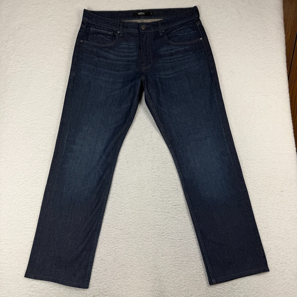 Hudson Men's 30 Byron Straight Dark Wash Blue Jeans 36 (37x30) Made in UAE EUC
